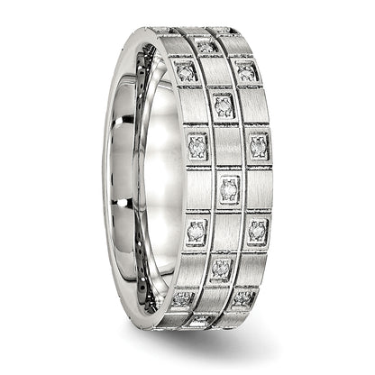 Stainless Steel Brushed Cz 7mm Grooved Band