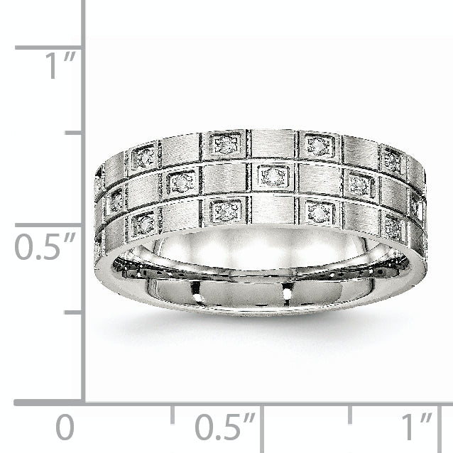 Stainless Steel Brushed Cz 7mm Grooved Band