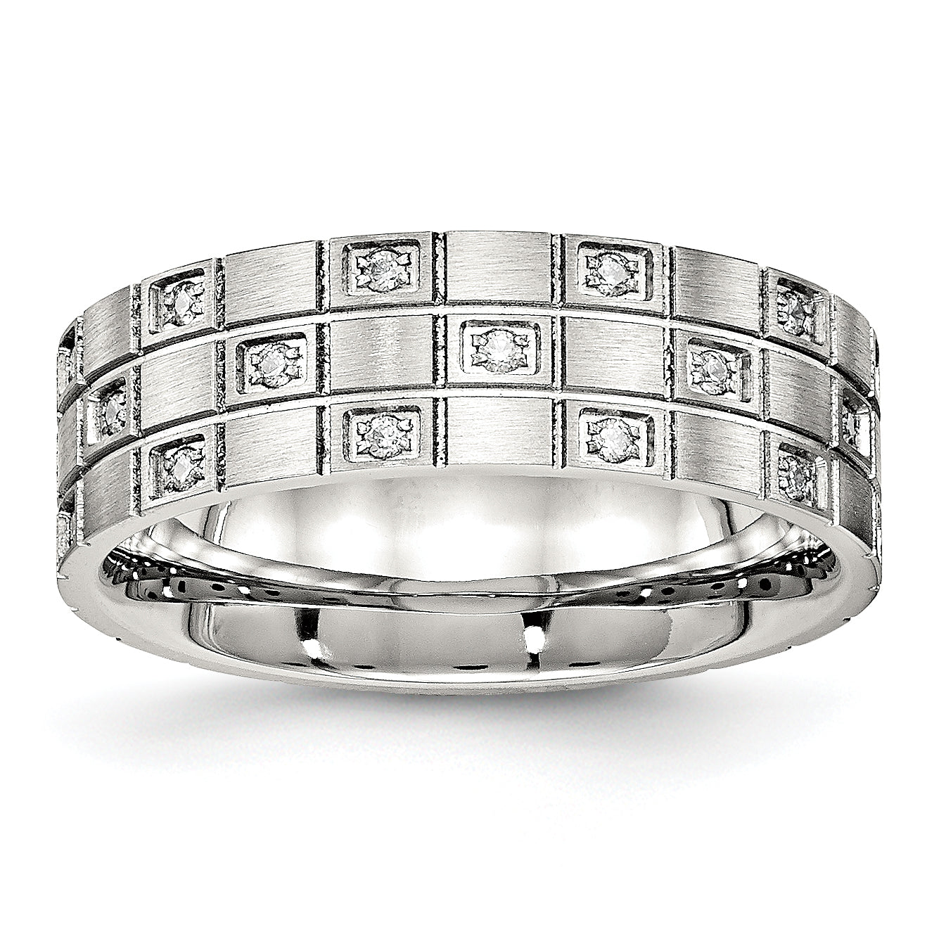 Stainless Steel Brushed Cz 7mm Grooved Band