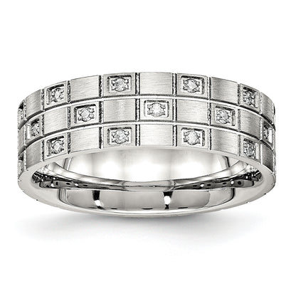 Stainless Steel Brushed Cz 7mm Grooved Band