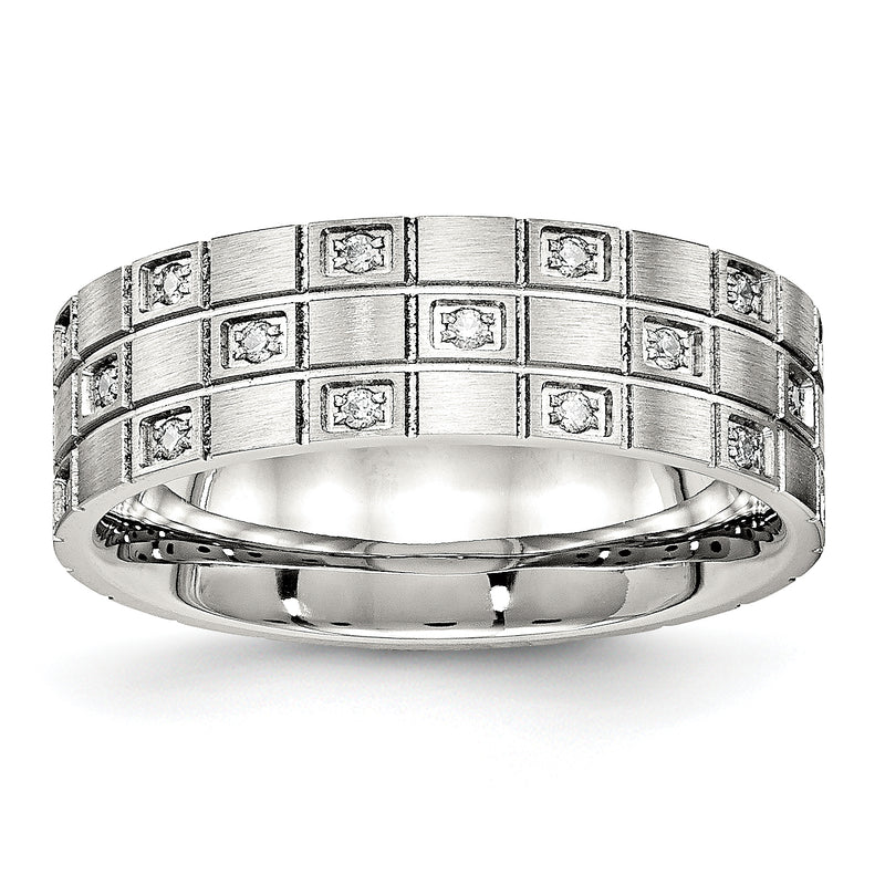 Stainless Steel Brushed Cz 7mm Grooved Band