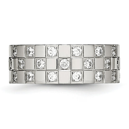 Stainless Steel Polished Cz Checkered 8mm Flat Band