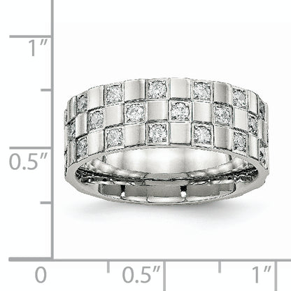 Stainless Steel Polished Cz Checkered 8mm Flat Band
