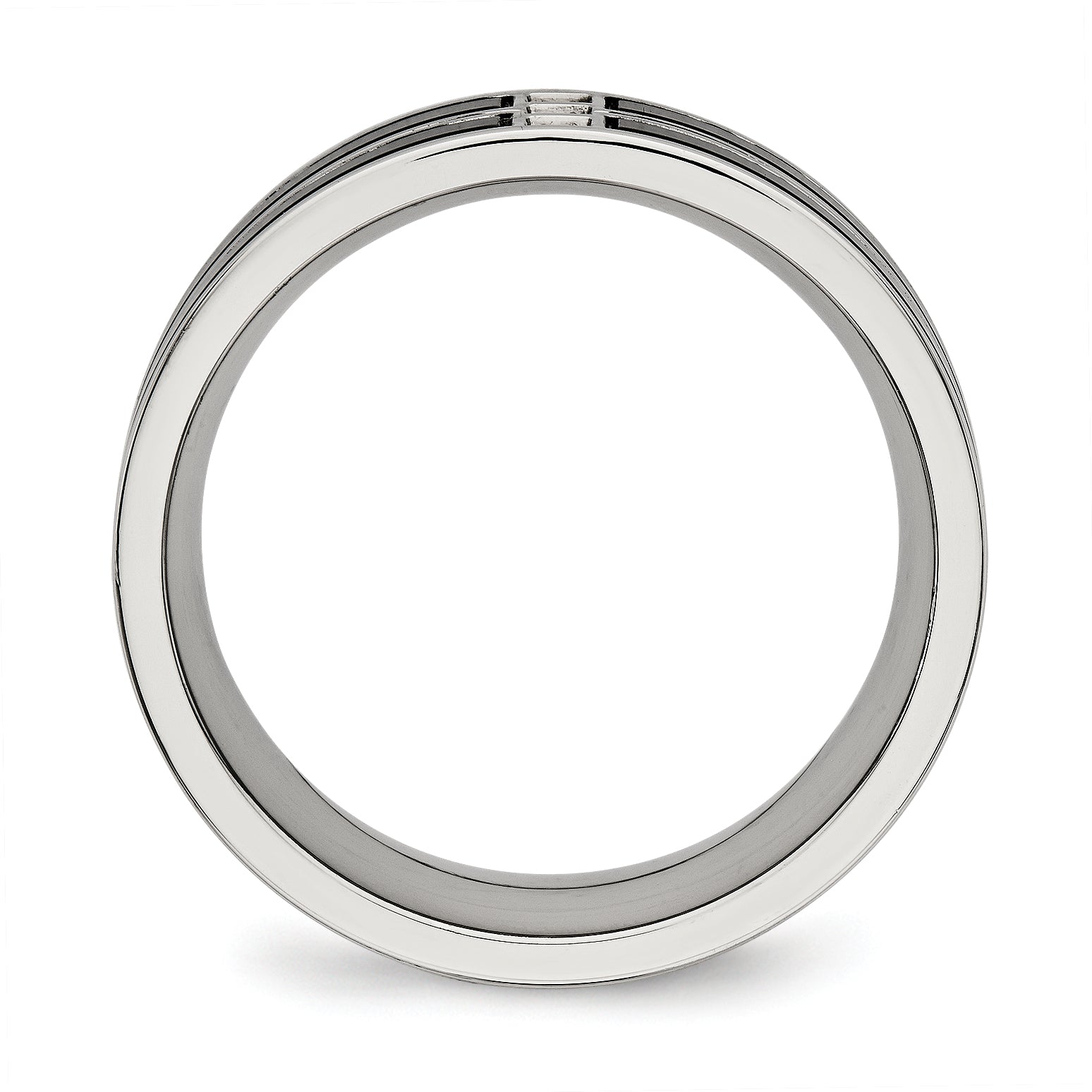 Stainless Steel Polished Black Ip Plated Cz 8mm Band