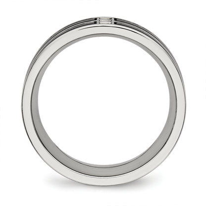 Stainless Steel Polished Black Ip Plated Cz 8mm Band