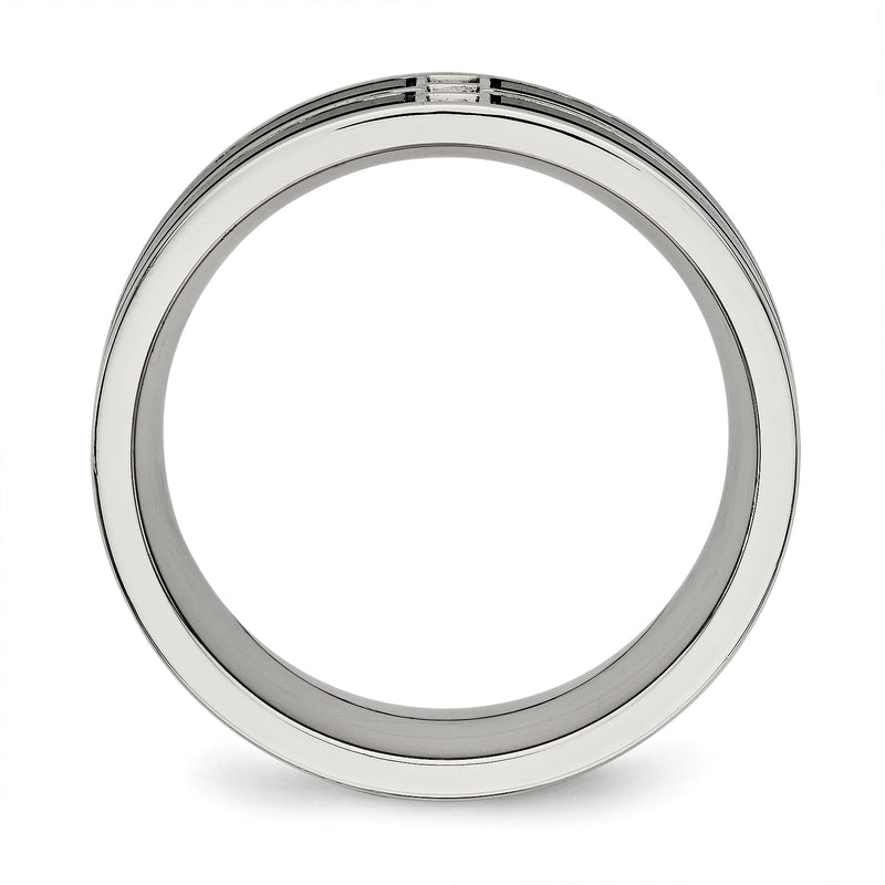 Stainless Steel Polished Black Ip Plated Cz 8mm Band
