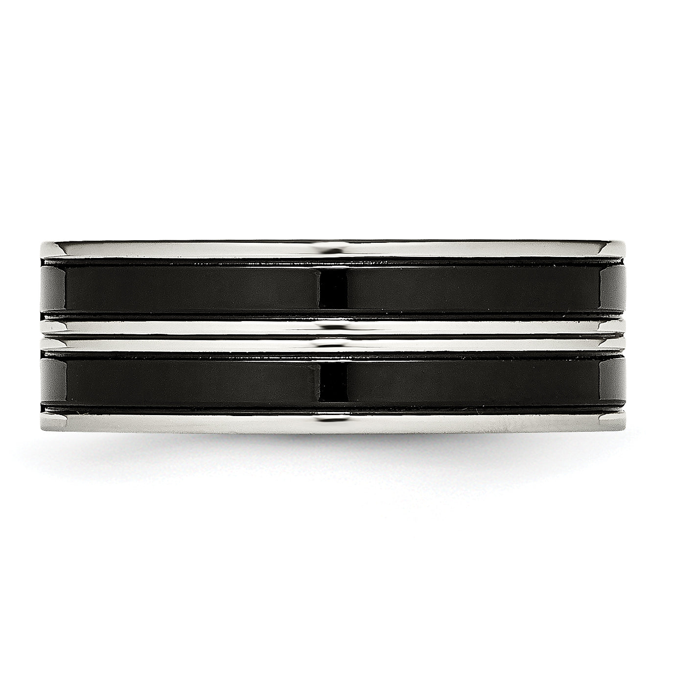Stainless Steel Polished Black Ip Plated Cz 8mm Band