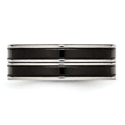 Stainless Steel Polished Black Ip Plated Cz 8mm Band