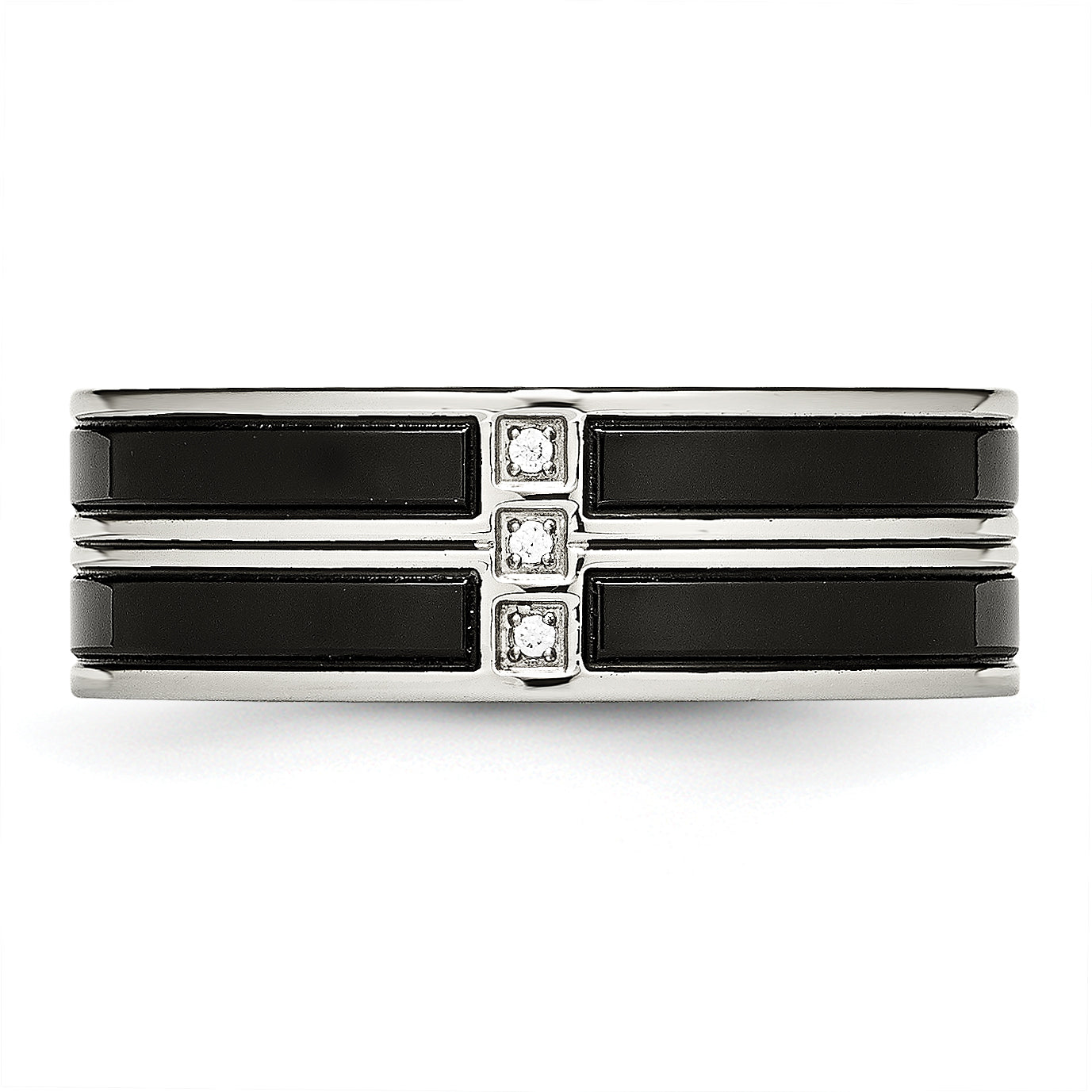 Stainless Steel Polished Black Ip Plated Cz 8mm Band