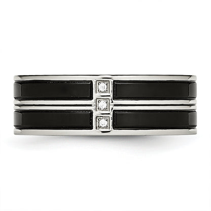 Stainless Steel Polished Black Ip Plated Cz 8mm Band