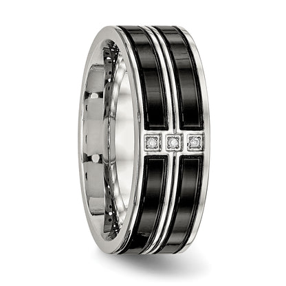 Stainless Steel Polished Black Ip Plated Cz 8mm Band