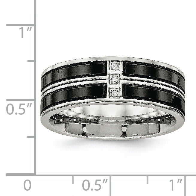 Stainless Steel Polished Black Ip Plated Cz 8mm Band