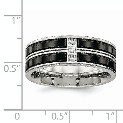Stainless Steel Polished Black Ip Plated Cz 8mm Band