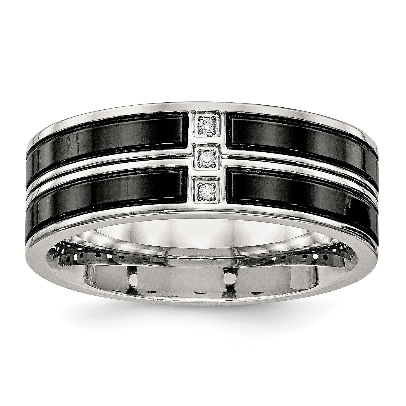 Stainless Steel Polished Black Ip Plated Cz 8mm Band