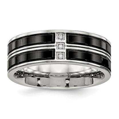 Stainless Steel Polished Black Ip Plated Cz 8mm Band
