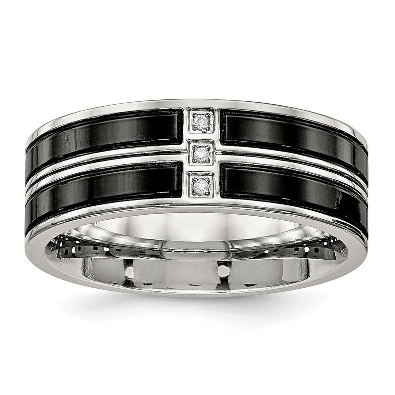 Stainless Steel Polished Black Ip Plated Cz 8mm Band