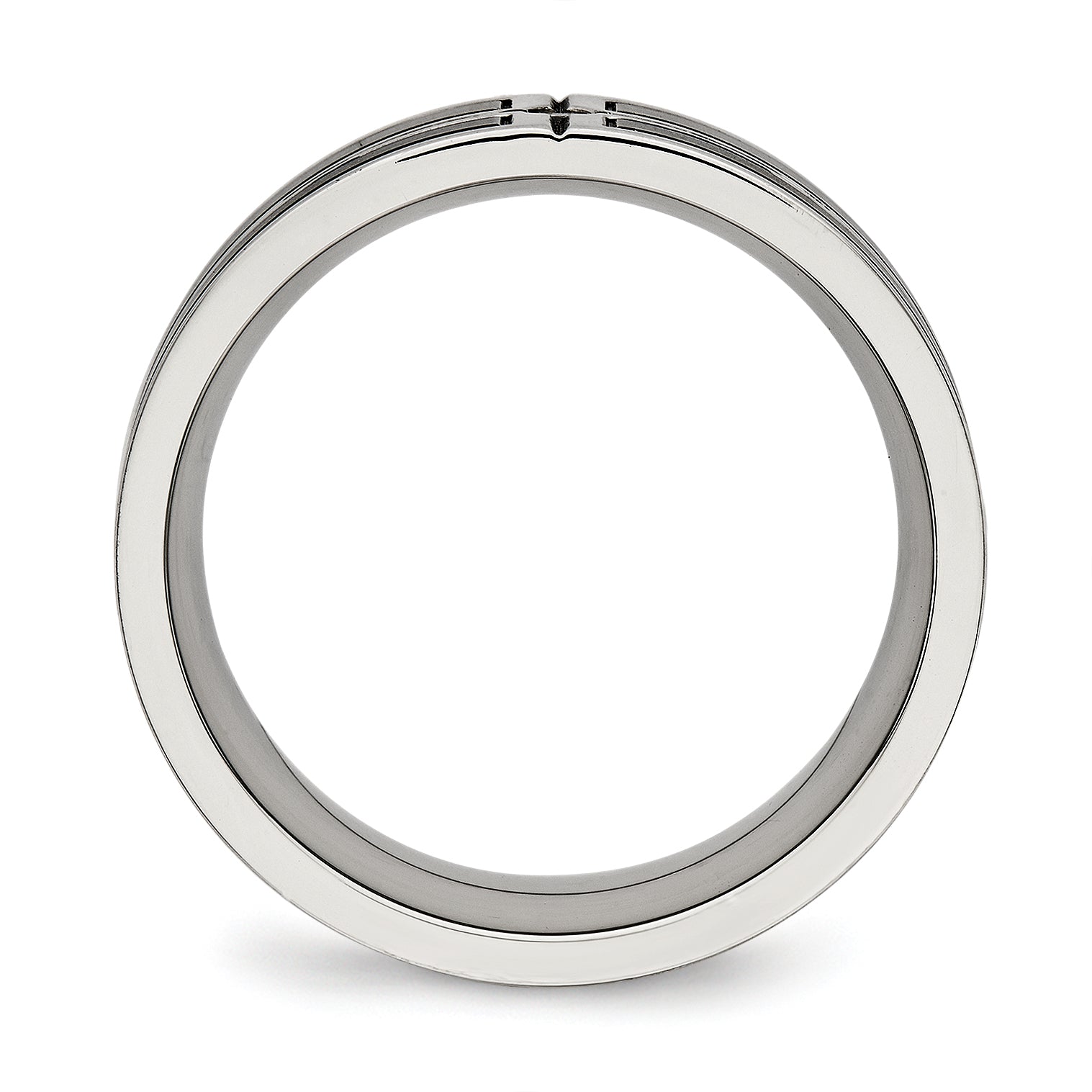 Stainless Steel Polished Brushed Center Black Ip Plated Cz 8mm Band