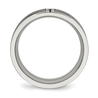 Stainless Steel Polished Brushed Center Black Ip Plated Cz 8mm Band