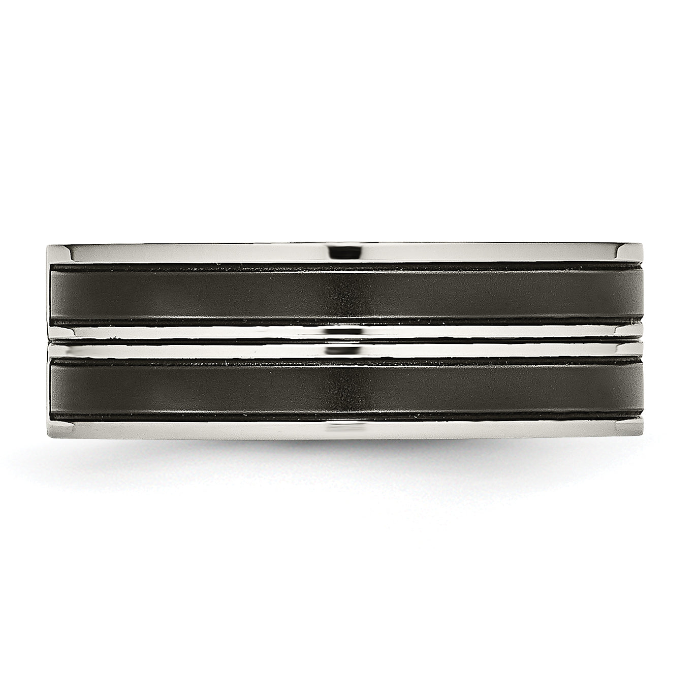 Stainless Steel Polished Brushed Center Black Ip Plated Cz 8mm Band