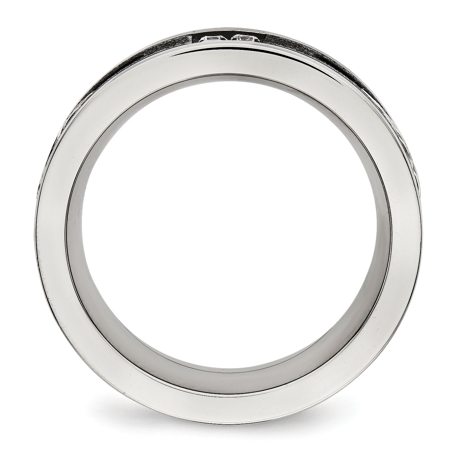 Stainless Steel Polished Black Ip Laser Cut Cable Inlay & Cz 8mm Band