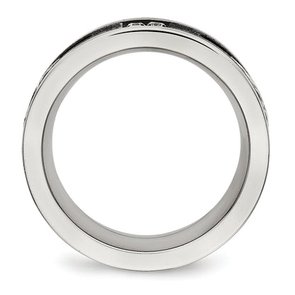 Stainless Steel Polished Black Ip Laser Cut Cable Inlay & Cz 8mm Band