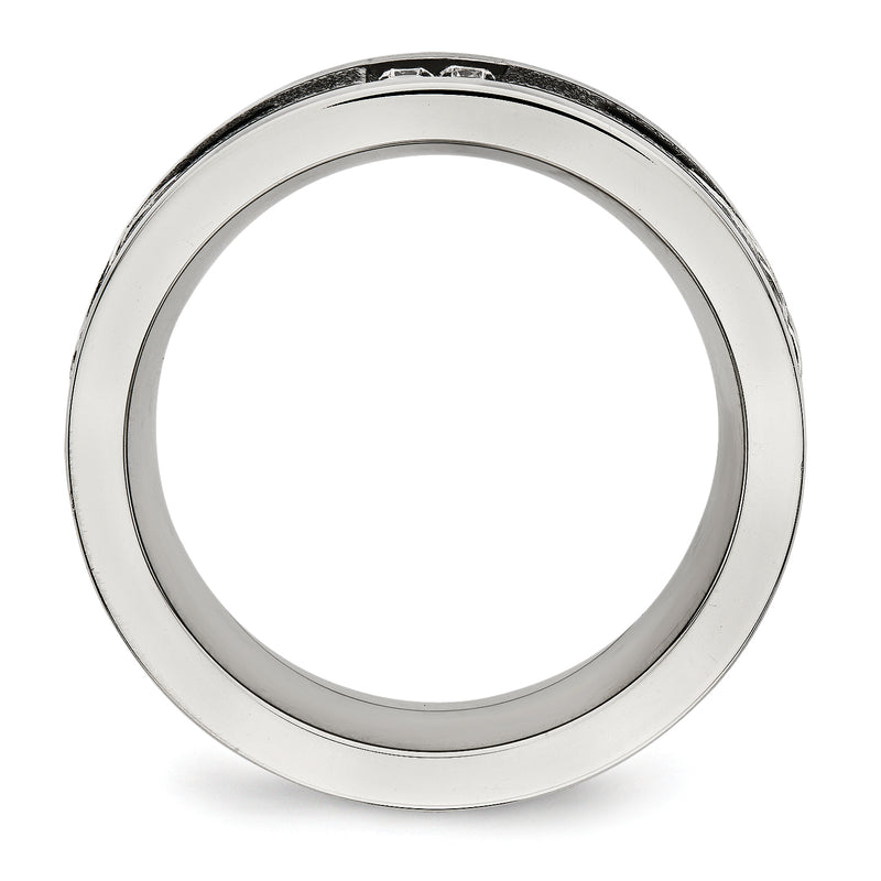 Stainless Steel Polished Black Ip Laser Cut Cable Inlay & Cz 8mm Band