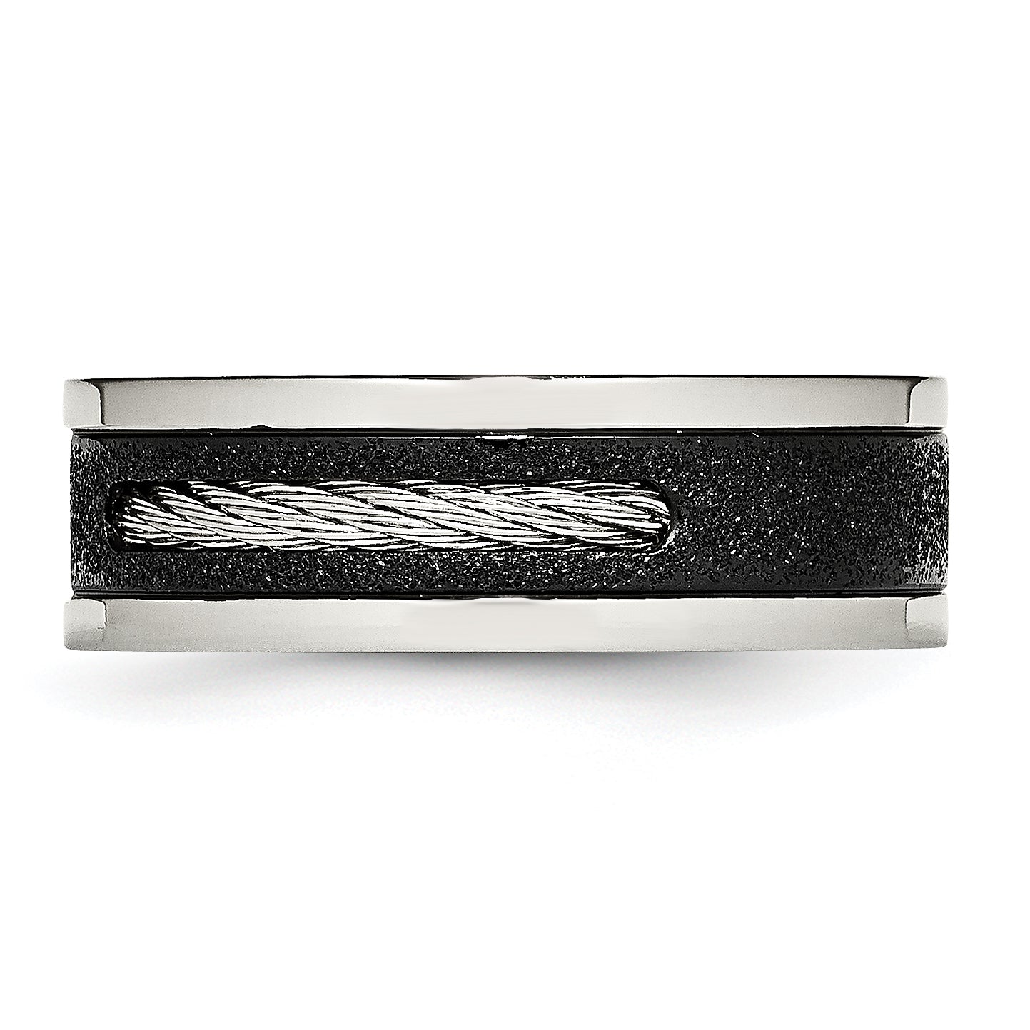 Stainless Steel Polished Black Ip Laser Cut Cable Inlay & Cz 8mm Band