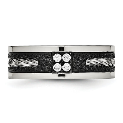 Stainless Steel Polished Black Ip Laser Cut Cable Inlay & Cz 8mm Band