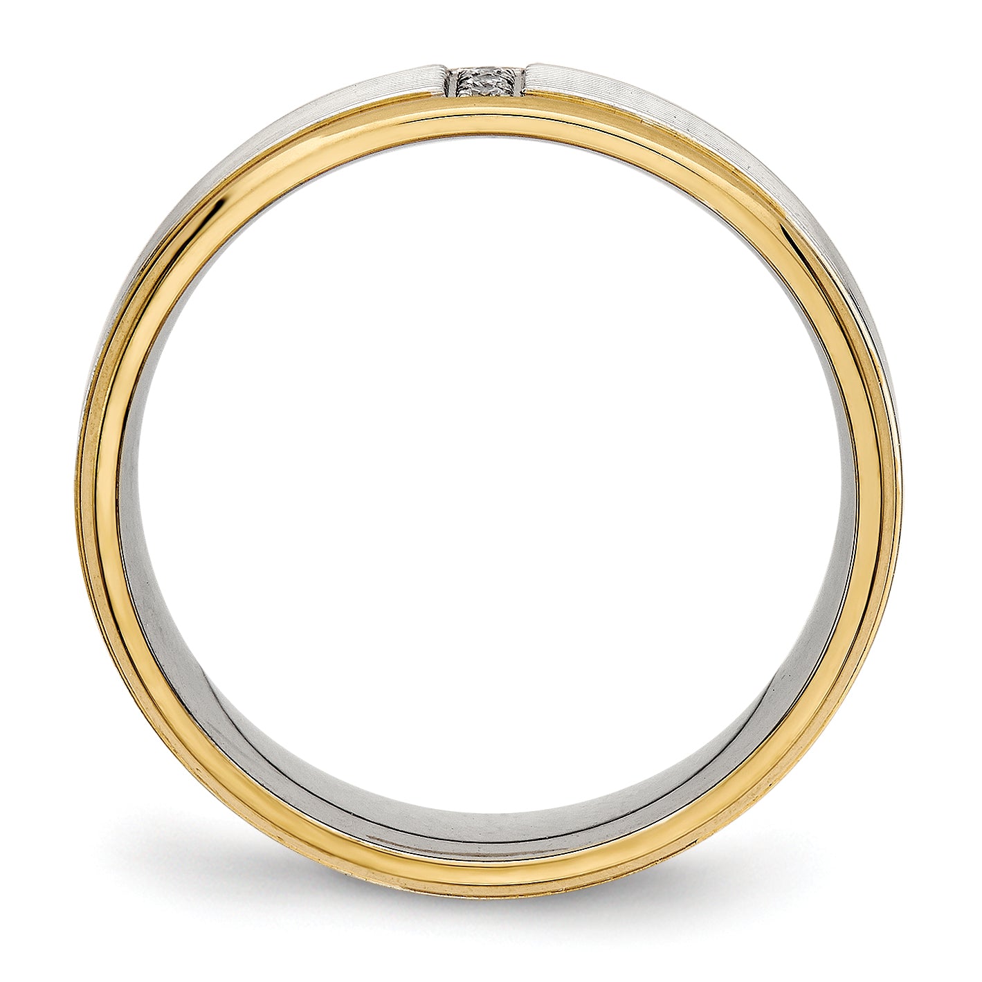Stainless Steel Polished Yellow Ip Plated Cz 6mm Grooved Band