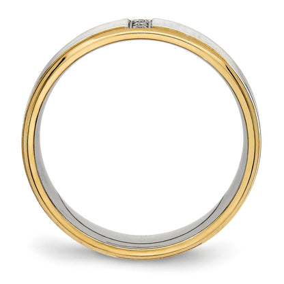 Stainless Steel Polished Yellow Ip Plated Cz 6mm Grooved Band