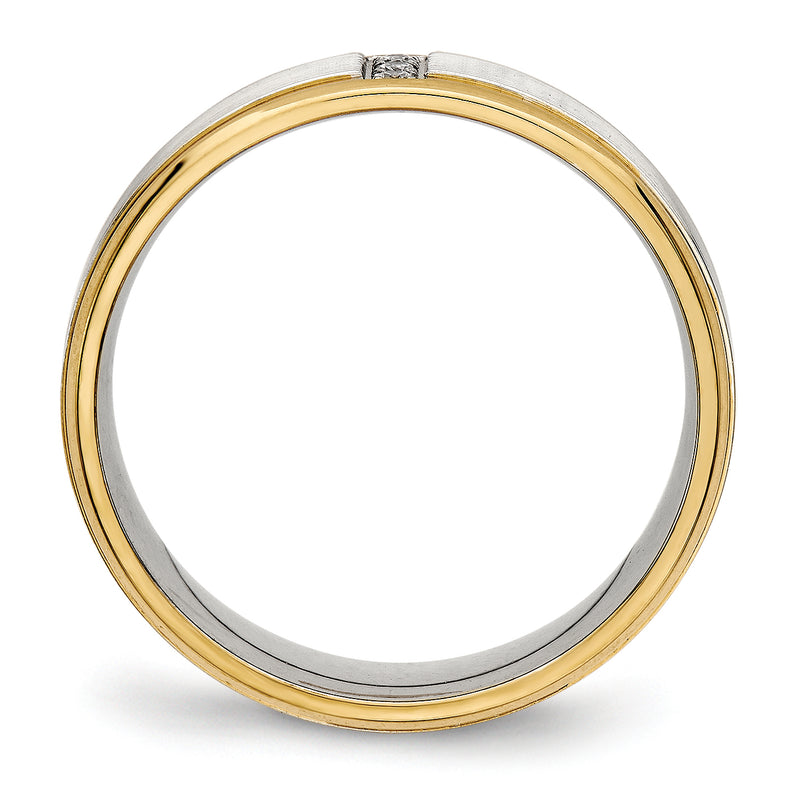 Stainless Steel Polished Yellow Ip Plated Cz 6mm Grooved Band