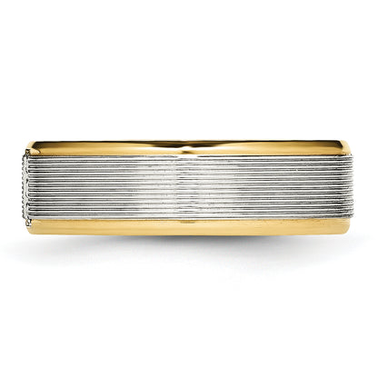 Stainless Steel Polished Yellow Ip Plated Cz 6mm Grooved Band