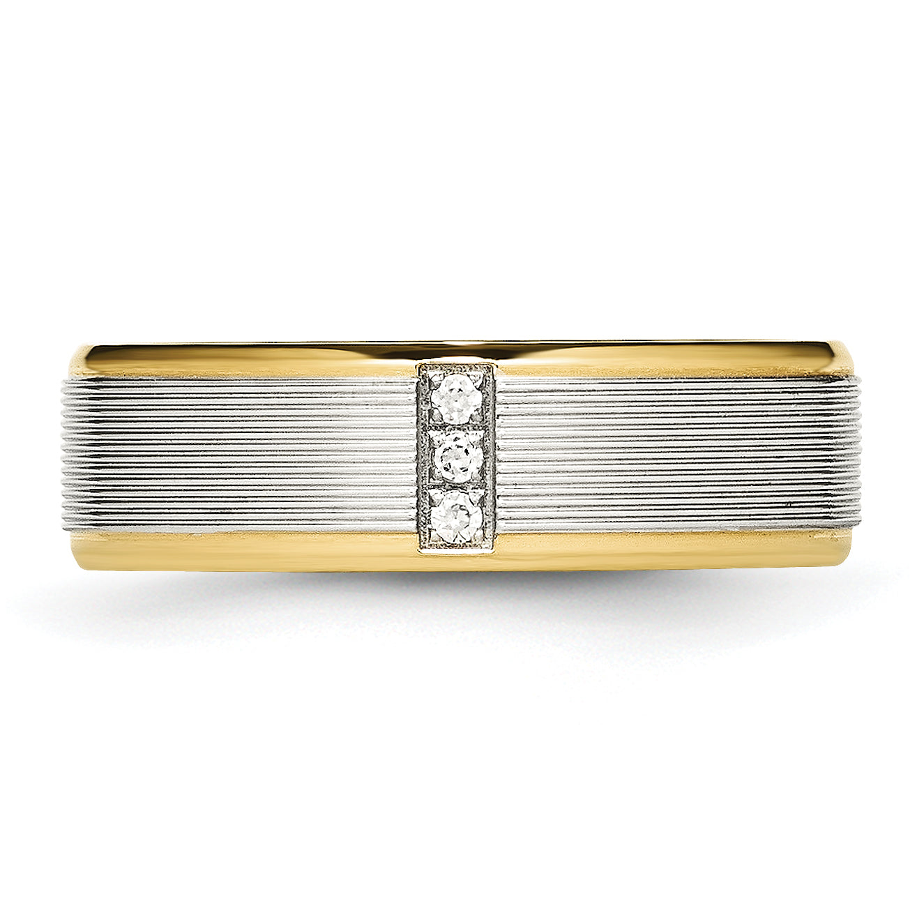 Stainless Steel Polished Yellow Ip Plated Cz 6mm Grooved Band