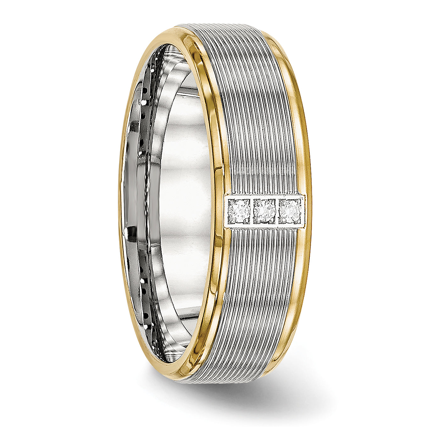 Stainless Steel Polished Yellow Ip Plated Cz 6mm Grooved Band