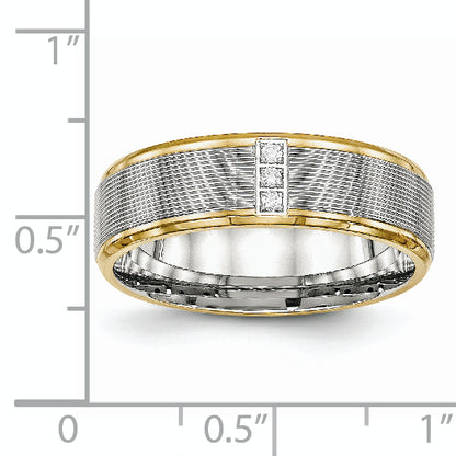 Stainless Steel Polished Yellow Ip Plated Cz 6mm Grooved Band