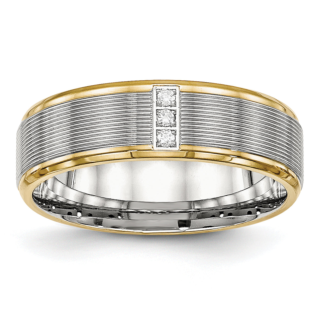 Stainless Steel Polished Yellow Ip Plated Cz 6mm Grooved Band