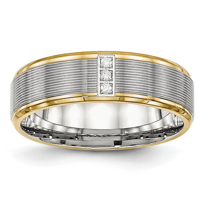 Stainless Steel Polished Yellow Ip Plated Cz 6mm Grooved Band
