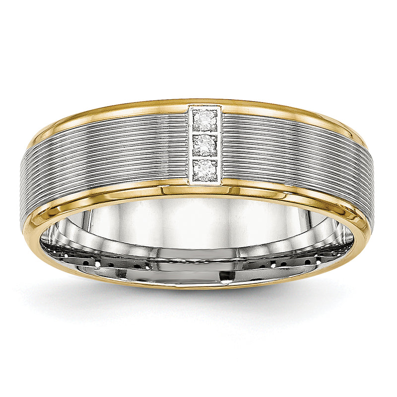 Stainless Steel Polished Yellow Ip Plated Cz 6mm Grooved Band