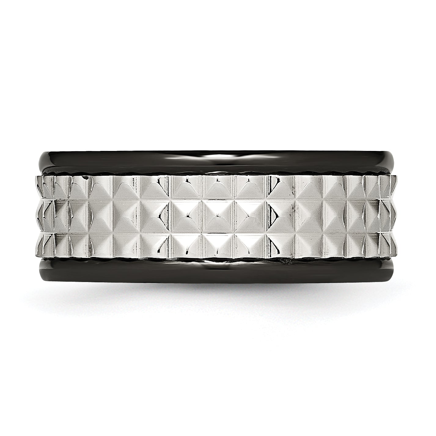 Stainless Steel Polished Black Ip Plated 9mm Studded Band