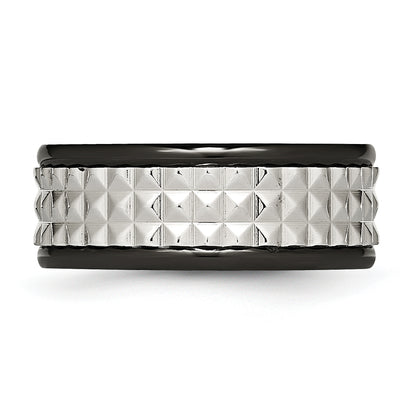 Stainless Steel Polished Black Ip Plated 9mm Studded Band