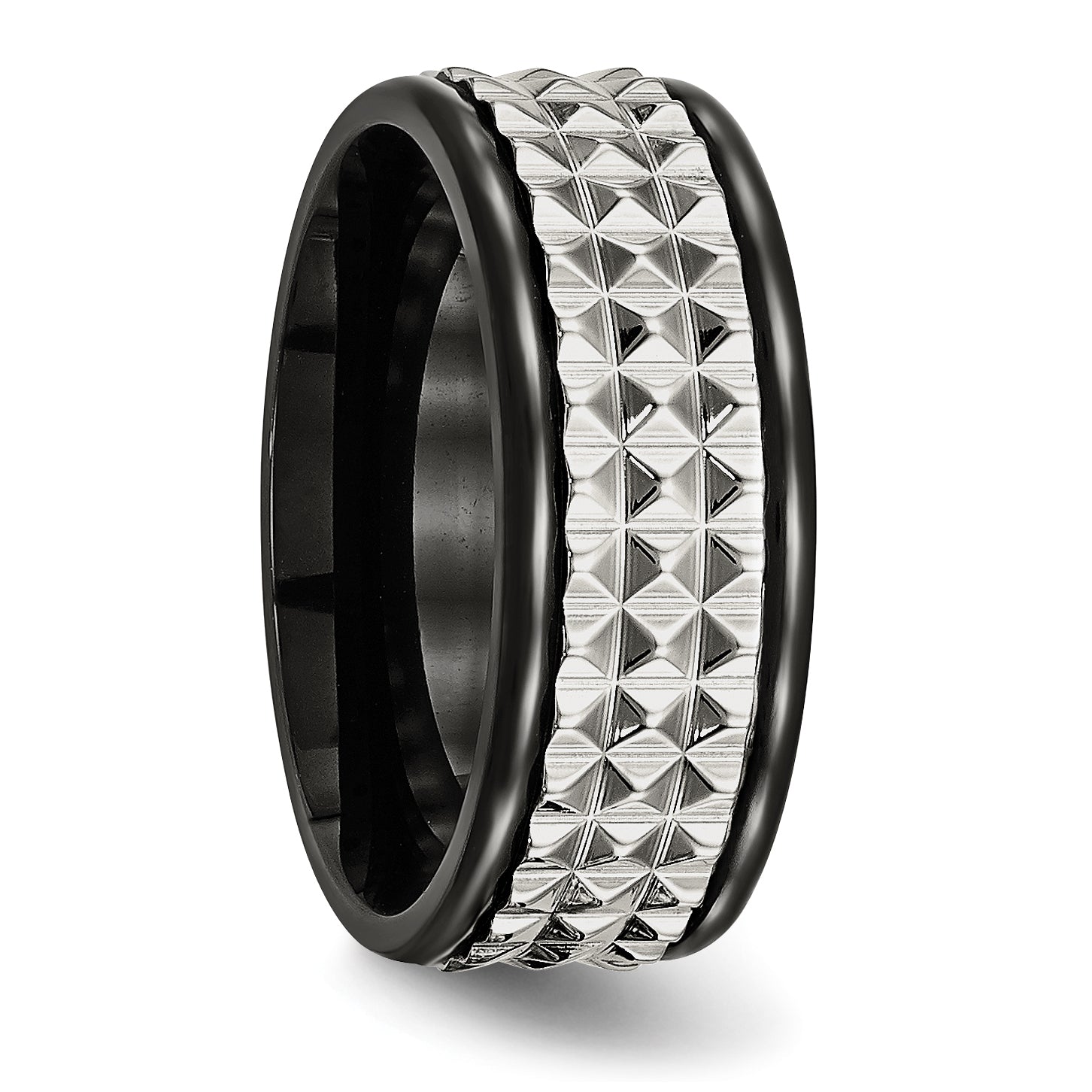 Stainless Steel Polished Black Ip Plated 9mm Studded Band