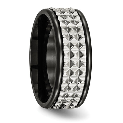 Stainless Steel Polished Black Ip Plated 9mm Studded Band