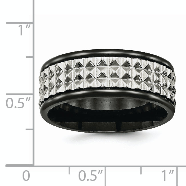 Stainless Steel Polished Black Ip Plated 9mm Studded Band