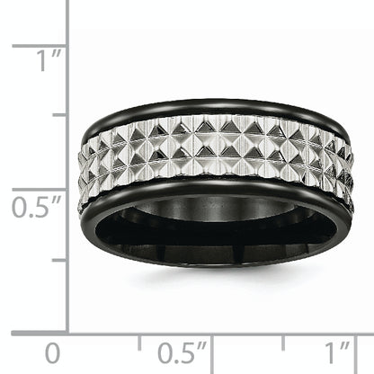 Stainless Steel Polished Black Ip Plated 9mm Studded Band