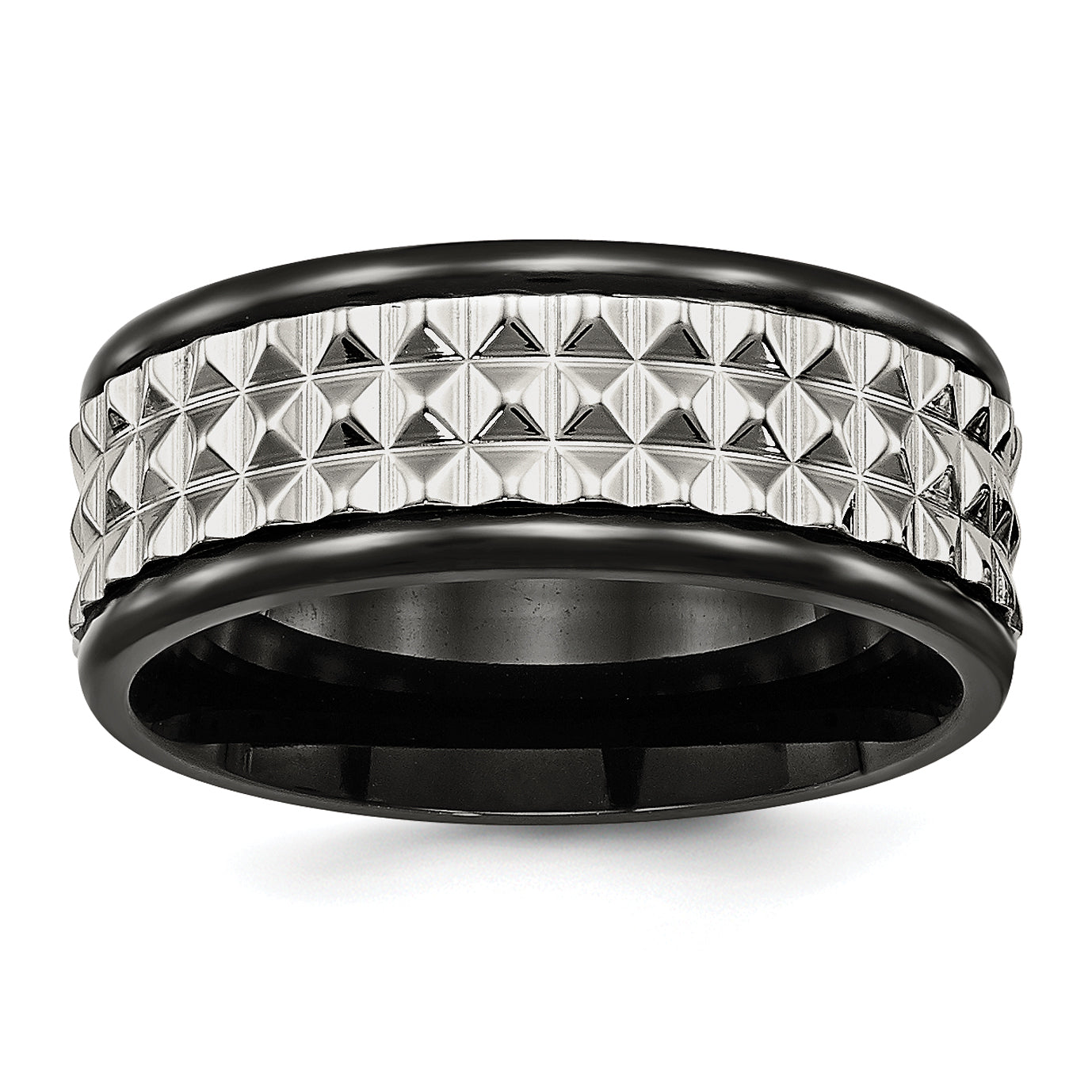 Stainless Steel Polished Black Ip Plated 9mm Studded Band