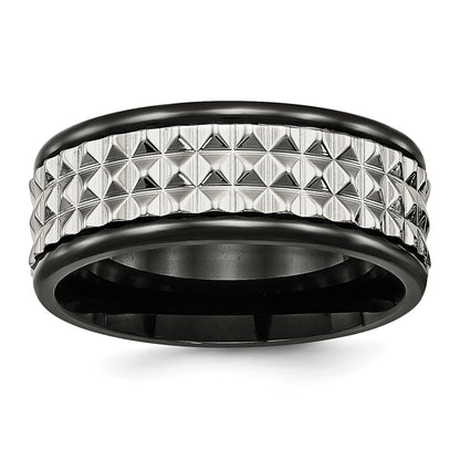 Stainless Steel Polished Black Ip Plated 9mm Studded Band