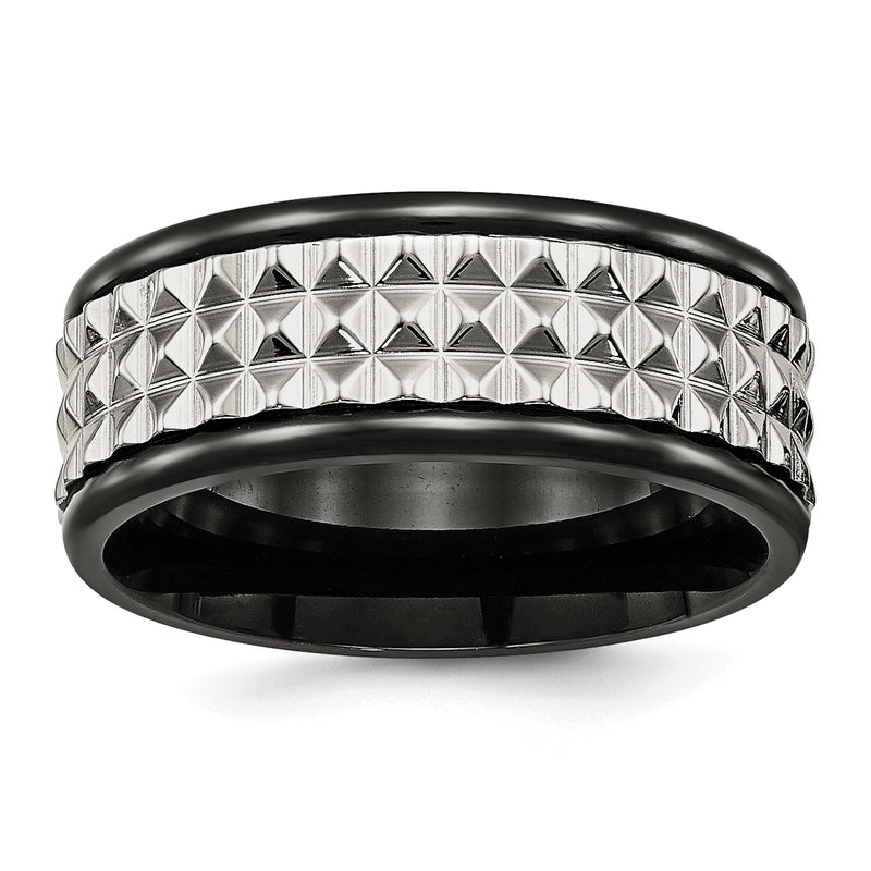 Stainless Steel Polished Black Ip Plated 9mm Studded Band