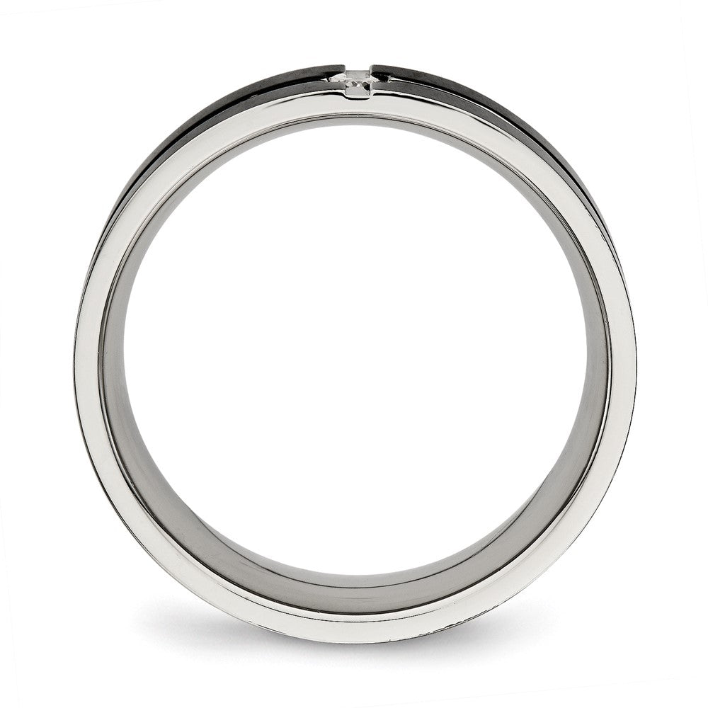 Stainless Steel Polished Black Ip Plated Cz Grooved 8mm Comfort Fit Band