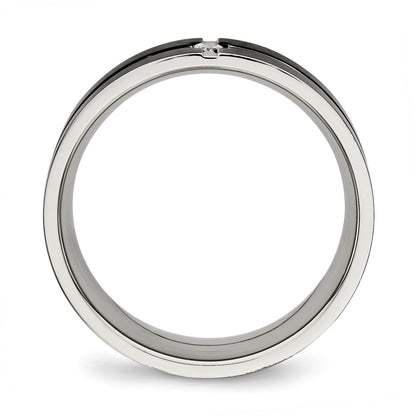 Stainless Steel Polished Black Ip Plated Cz Grooved 8mm Comfort Fit Band