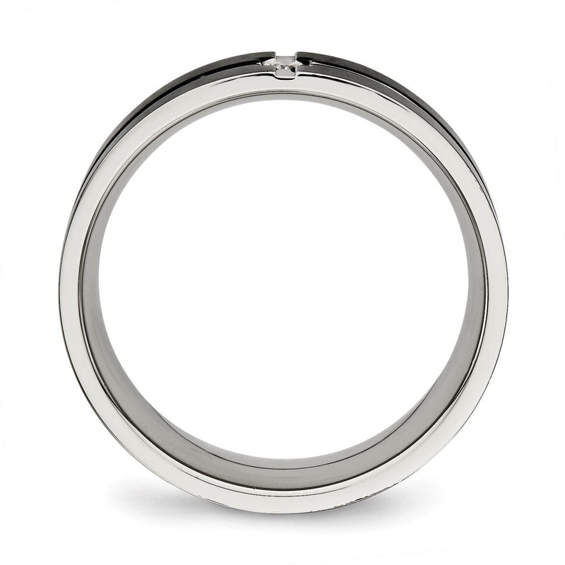 Stainless Steel Polished Black Ip Plated Cz Grooved 8mm Comfort Fit Band